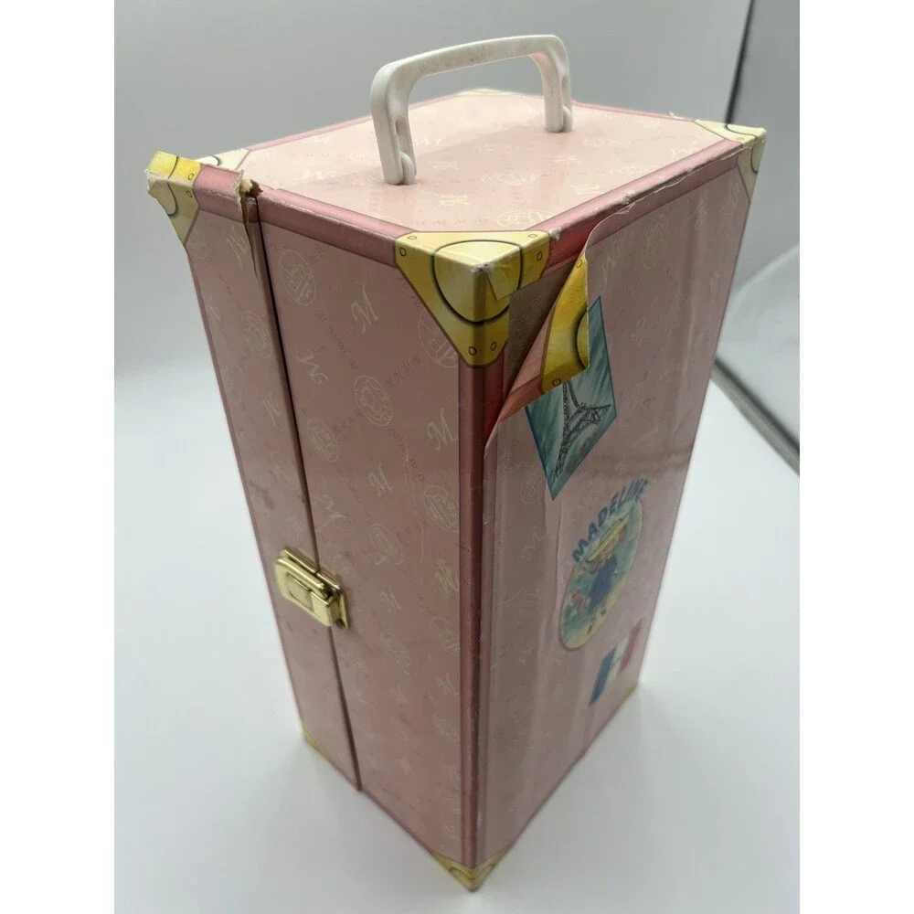 Vintage 1999 Madeline Pink Traveling Doll Case Wardrobe Storage 3 outfits hanger